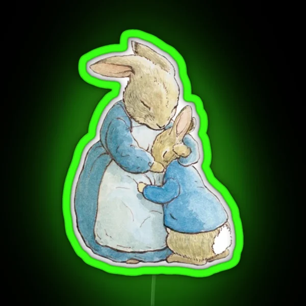 Peter Rabbit And His Mother RGB Neon Sign