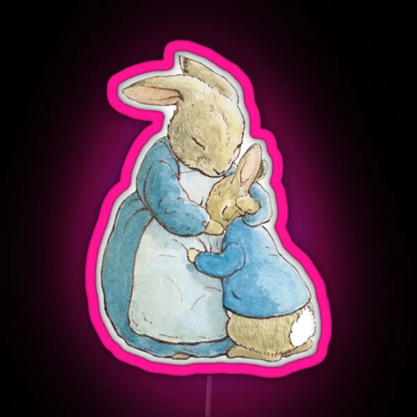 Peter Rabbit And His Mother RGB Neon Sign