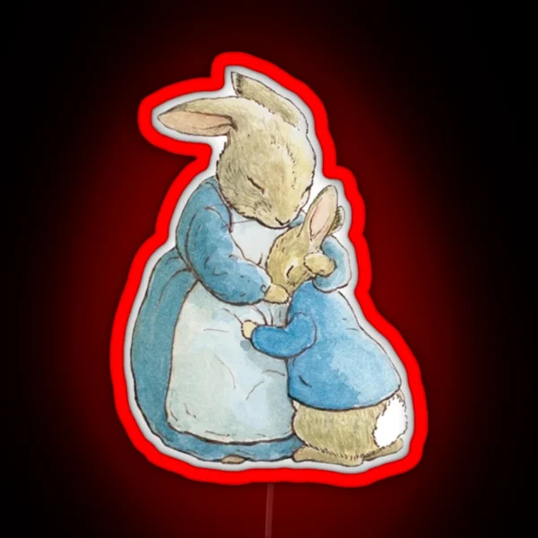 Peter Rabbit And His Mother RGB Neon Sign