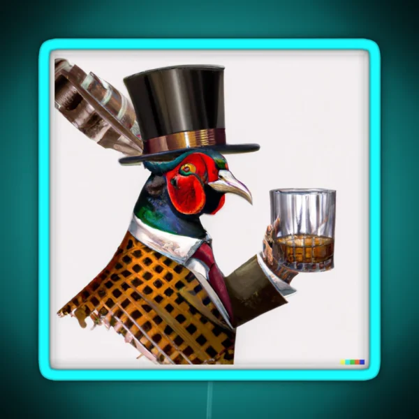 Pheasant Drinking Whisky RGB Neon Sign