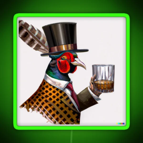 Pheasant Drinking Whisky RGB Neon Sign