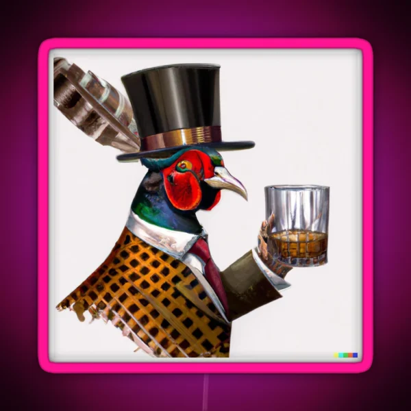 Pheasant Drinking Whisky RGB Neon Sign