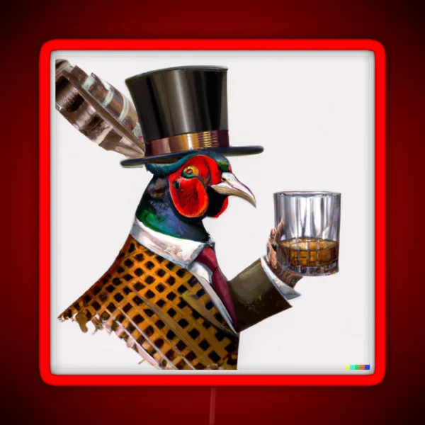 Pheasant Drinking Whisky RGB Neon Sign