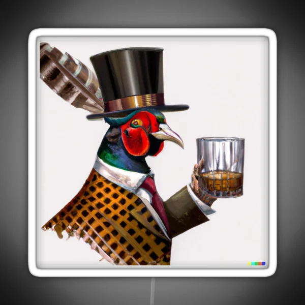 Pheasant Drinking Whisky RGB Neon Sign