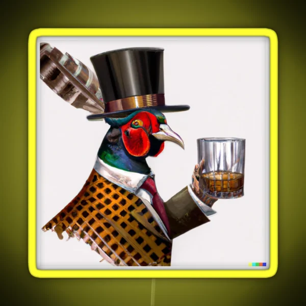 Pheasant Drinking Whisky RGB Neon Sign