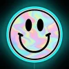 Holographic trippy neon smiley face glow in dark colorful display