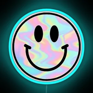 Photograph Of Trippy Holographic Smiley Face ONLY Not Reflective RGB Neon Sign