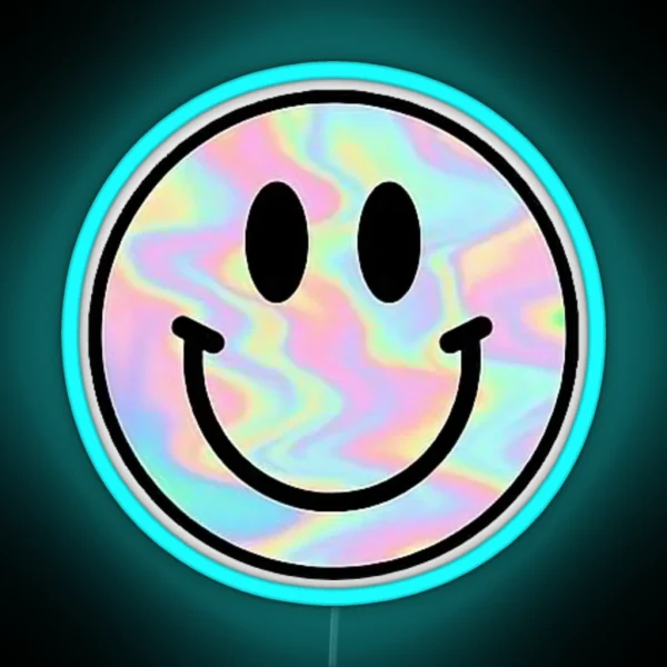 Photograph Of Trippy Holographic Smiley Face RGB Neon Sign