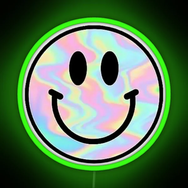 Photograph Of Trippy Holographic Smiley Face RGB Neon Sign