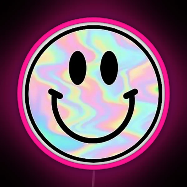 Photograph Of Trippy Holographic Smiley Face RGB Neon Sign