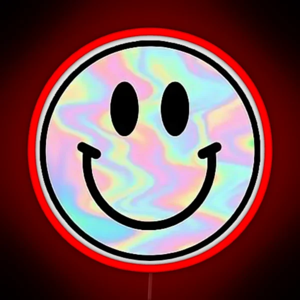 Photograph Of Trippy Holographic Smiley Face RGB Neon Sign