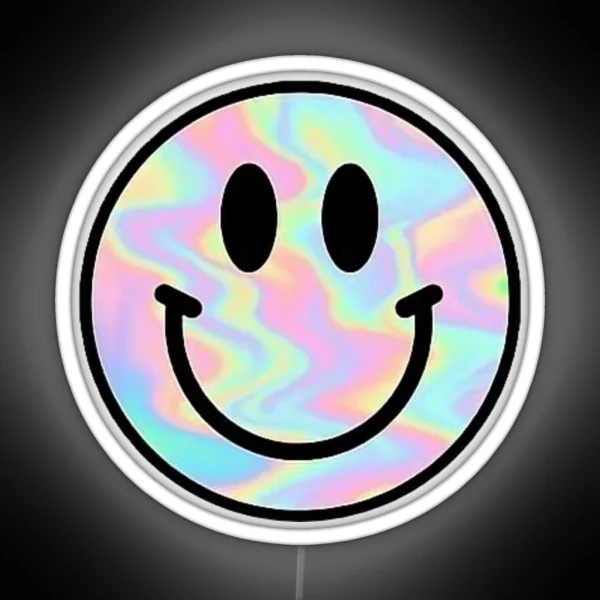 Photograph Of Trippy Holographic Smiley Face RGB Neon Sign