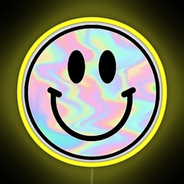 Photograph Of Trippy Holographic Smiley Face RGB Neon Sign