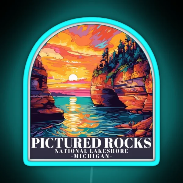 Pictured Rocks National Lakeshore Michigan Colorful RGB Neon Sign