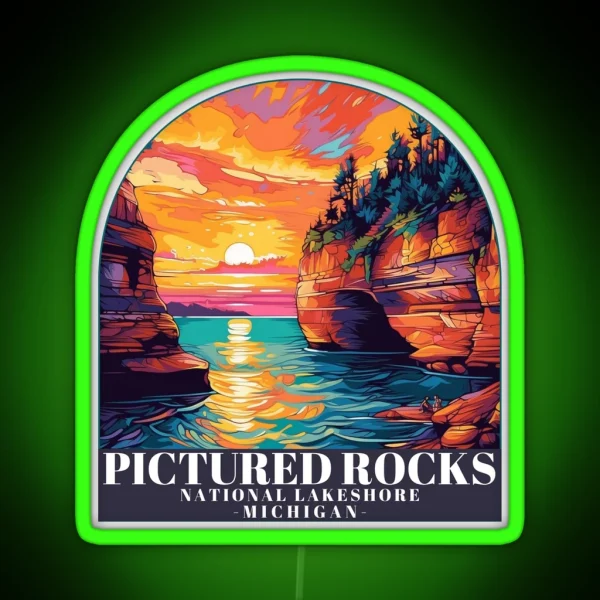 Pictured Rocks National Lakeshore Michigan Colorful RGB Neon Sign