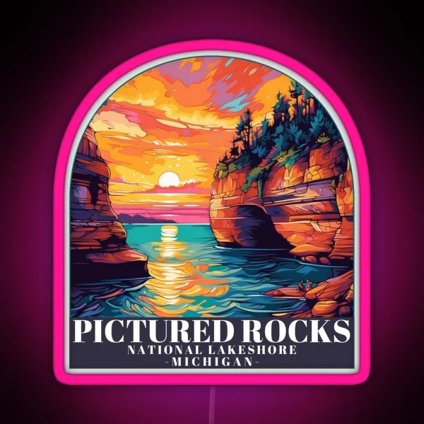 Pictured Rocks National Lakeshore Michigan Colorful RGB Neon Sign