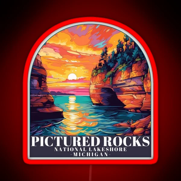Pictured Rocks National Lakeshore Michigan Colorful RGB Neon Sign