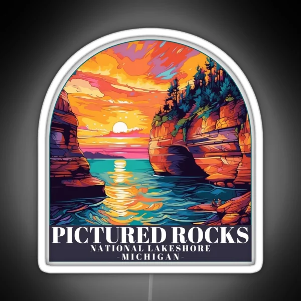 Pictured Rocks National Lakeshore Michigan Colorful RGB Neon Sign