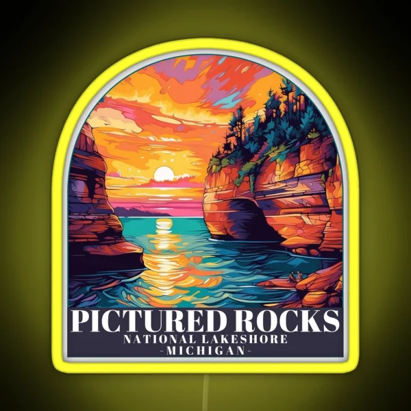 Pictured Rocks National Lakeshore Michigan Colorful RGB Neon Sign
