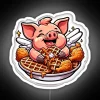 Vibrant RGB Neon Sign Featuring a Pig Enjoying Chicken Waffles