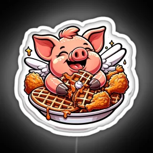 Pig Eating Chicken And Waffles RGB Neon Sign