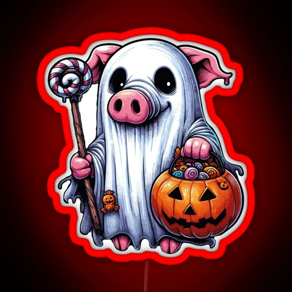 Pig Scary Halloween Ghost Spooky Pumpkin Candy RGB Neon Sign