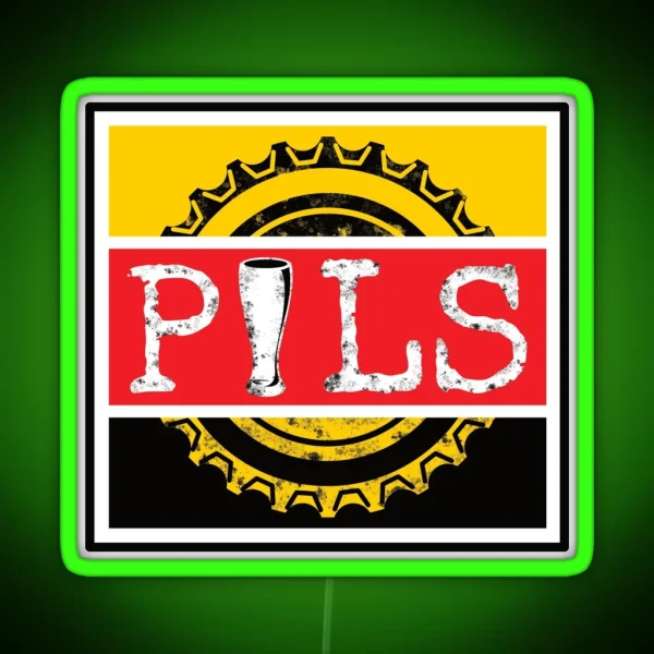 Pils Pilsner Word On Beer Bottle Cap In German Colours RGB Neon Sign