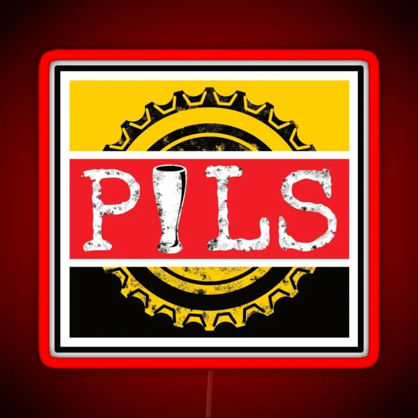 Pils Pilsner Word On Beer Bottle Cap In German Colours RGB Neon Sign