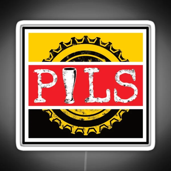 Pils Pilsner Word On Beer Bottle Cap In German Colours RGB Neon Sign