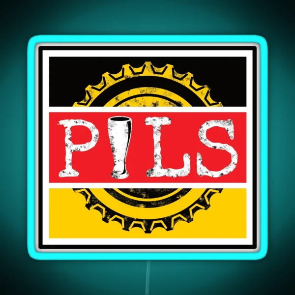 Pils Pilsner Word On Beer Bottle Cap In German Colours Ver 2 RGB Neon Sign