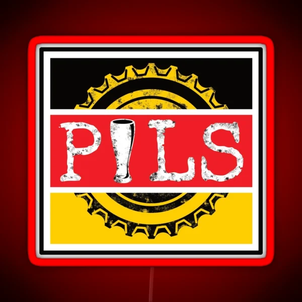 Pils Pilsner Word On Beer Bottle Cap In German Colours Ver 2 RGB Neon Sign