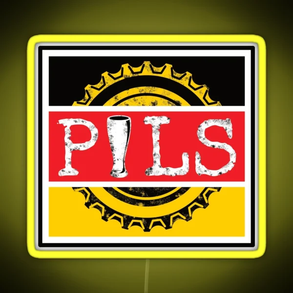 Pils Pilsner Word On Beer Bottle Cap In German Colours Ver 2 RGB Neon Sign