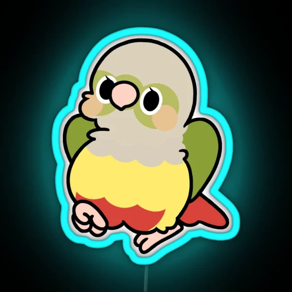 Pinapple Green Cheek Conure Kawaii Birbs RGB Neon Sign