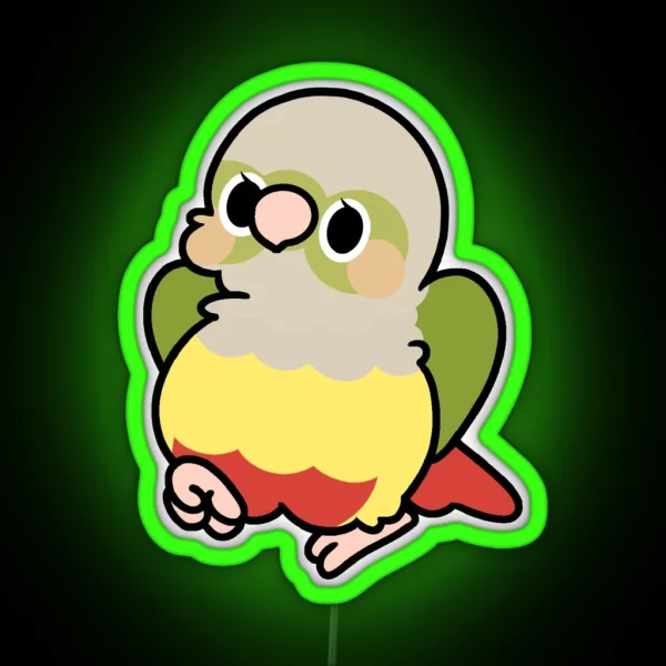 Pinapple Green Cheek Conure Kawaii Birbs RGB Neon Sign