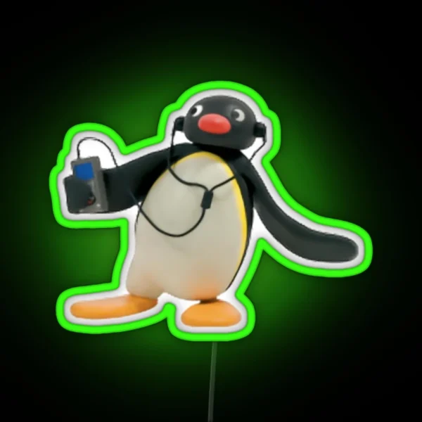 Pingu Listening To Music RGB Neon Sign