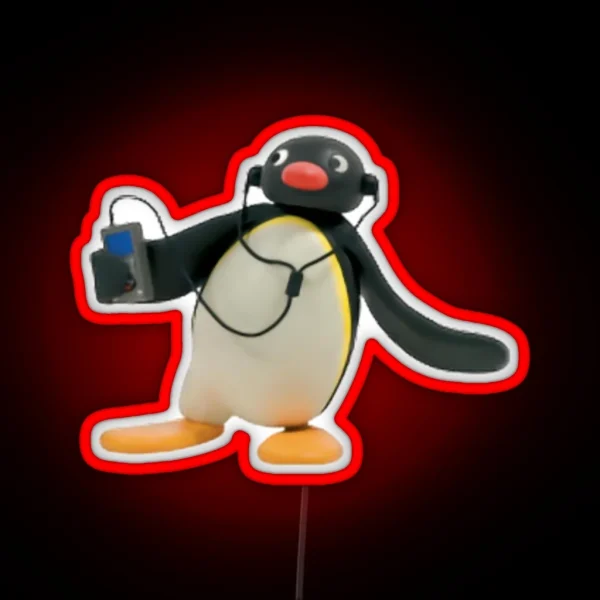 Pingu Listening To Music RGB Neon Sign