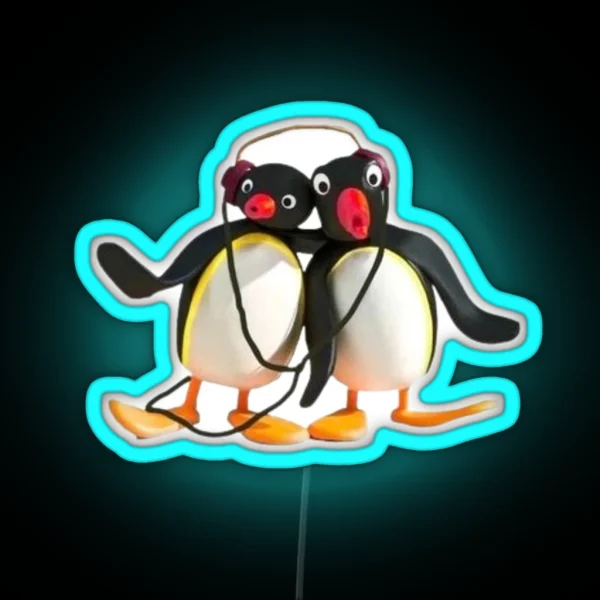 Pingu Listening To Music With Bestie RGB Neon Sign