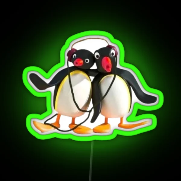 Pingu Listening To Music With Bestie RGB Neon Sign