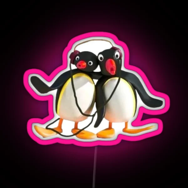 Pingu Listening To Music With Bestie RGB Neon Sign