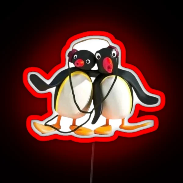 Pingu Listening To Music With Bestie RGB Neon Sign