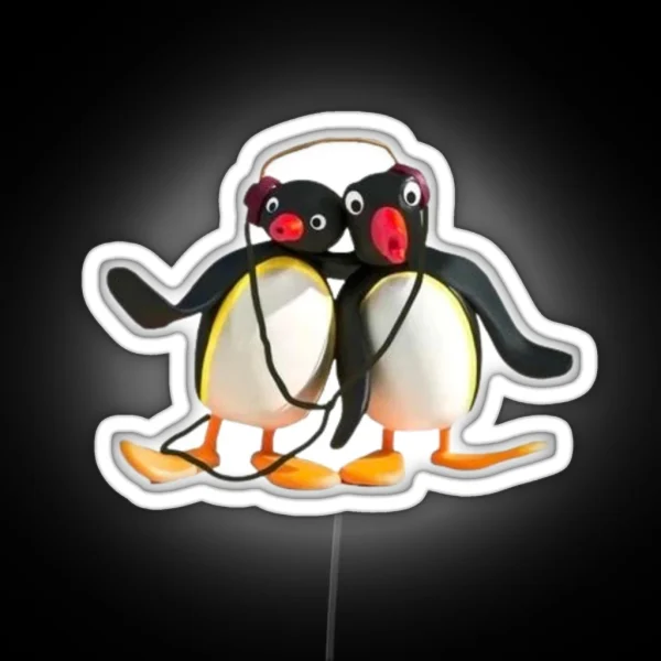 Pingu Listening To Music With Bestie RGB Neon Sign