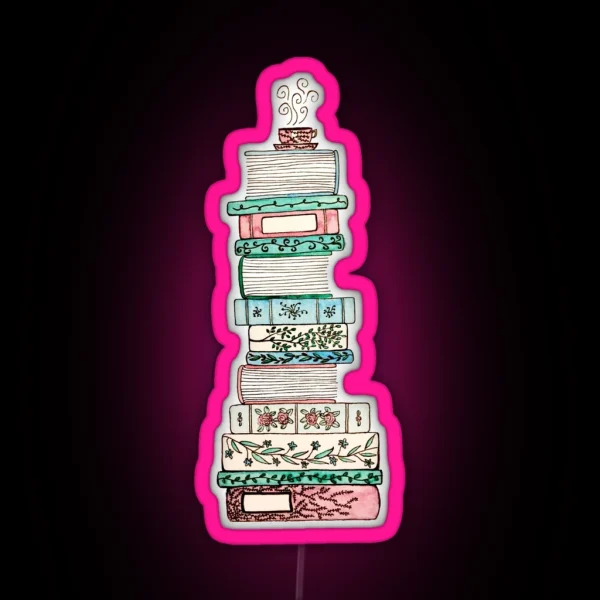 Pink And Blue Floral Bookstack RGB Neon Sign