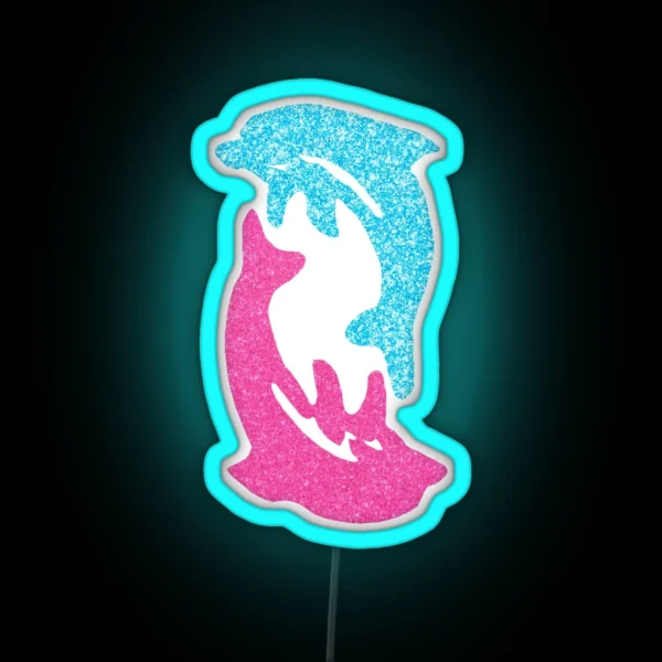 Pink And Blue Glitter Dolphins RGB Neon Sign