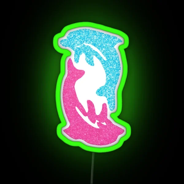 Pink And Blue Glitter Dolphins RGB Neon Sign