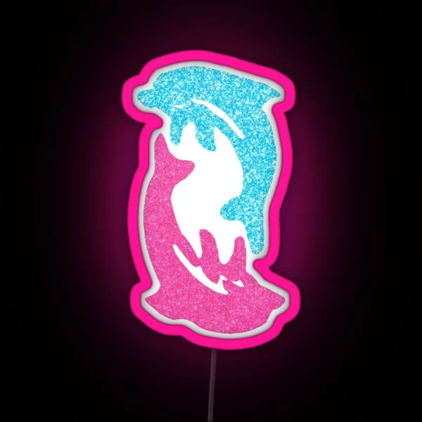 Pink And Blue Glitter Dolphins RGB Neon Sign