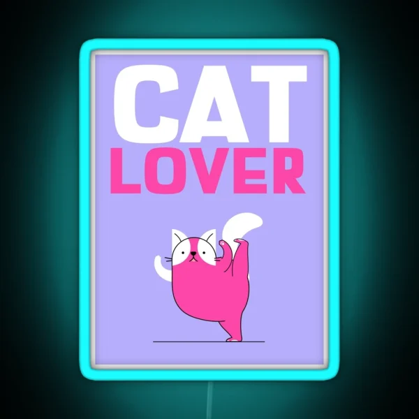 Pink And Purple Cat Lover Yoga Illustration Pet RGB Neon Sign