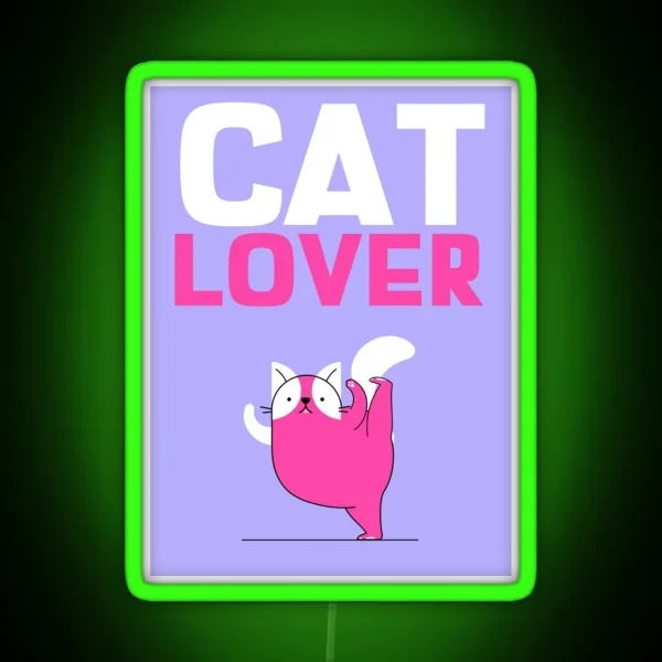 Pink And Purple Cat Lover Yoga Illustration Pet RGB Neon Sign
