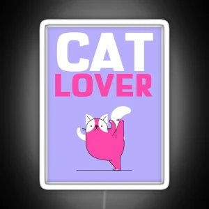 Pink And Purple Cat Lover Yoga Illustration Pet RGB Neon Sign