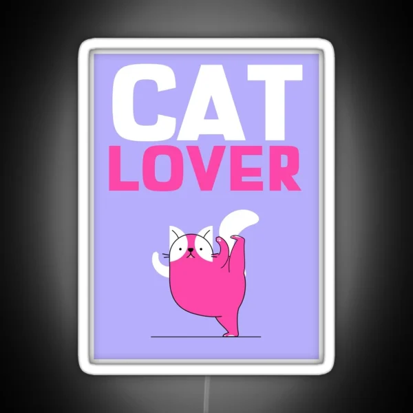 Pink And Purple Cat Lover Yoga Illustration Pet RGB Neon Sign