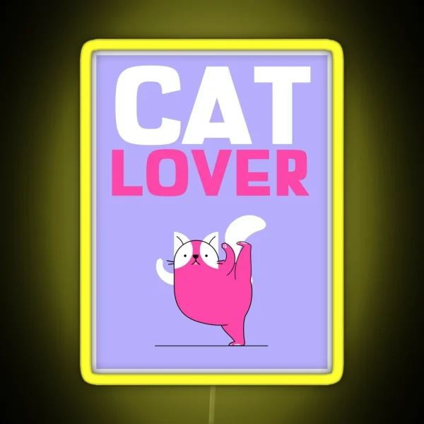 Pink And Purple Cat Lover Yoga Illustration Pet RGB Neon Sign
